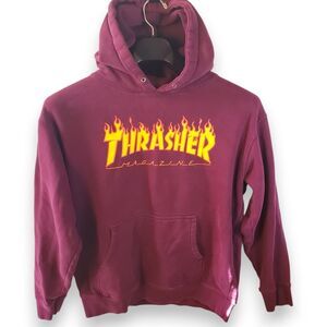 Vintage Thrasher Hoodie Maroon Flame Logo Men's Medium Pullover 70/30 Blend